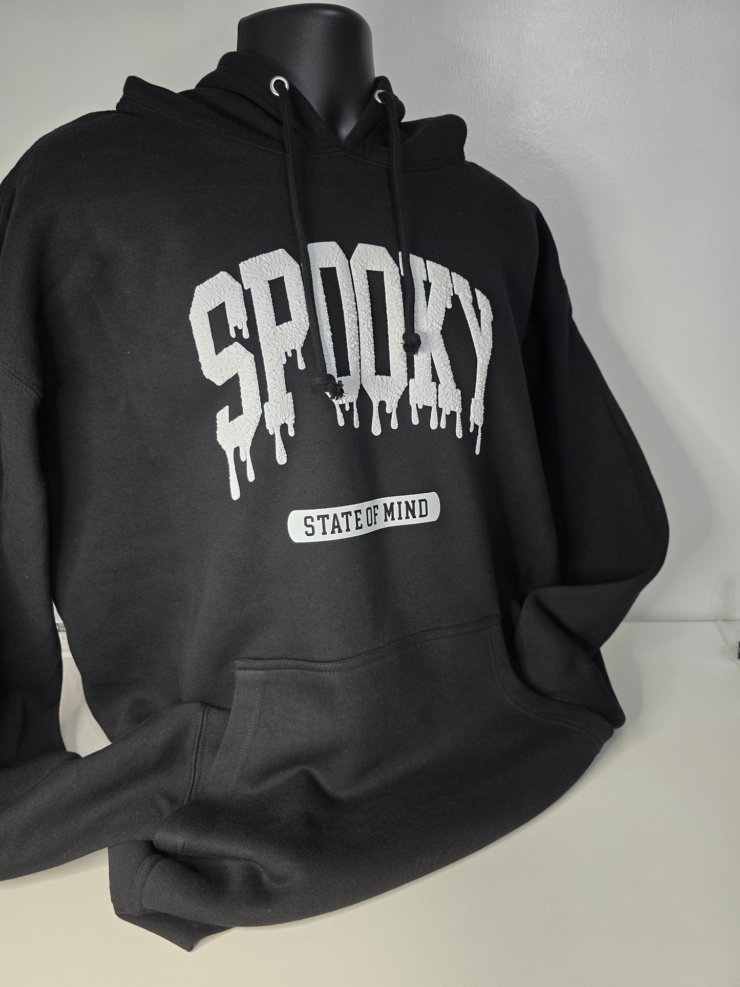Spooky State of Mind Hoodie – Puff Vinyl Raised Lettering – Unisex Heavyweight Fleece