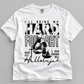 A white short-sleeve crewneck t-shirt with a black graphic print on the front. The graphic features the text 'I'LL BRING MY HARD FOUGHT' with boxing gloves, a cross, and the name 'Hallelnjah' written in script.