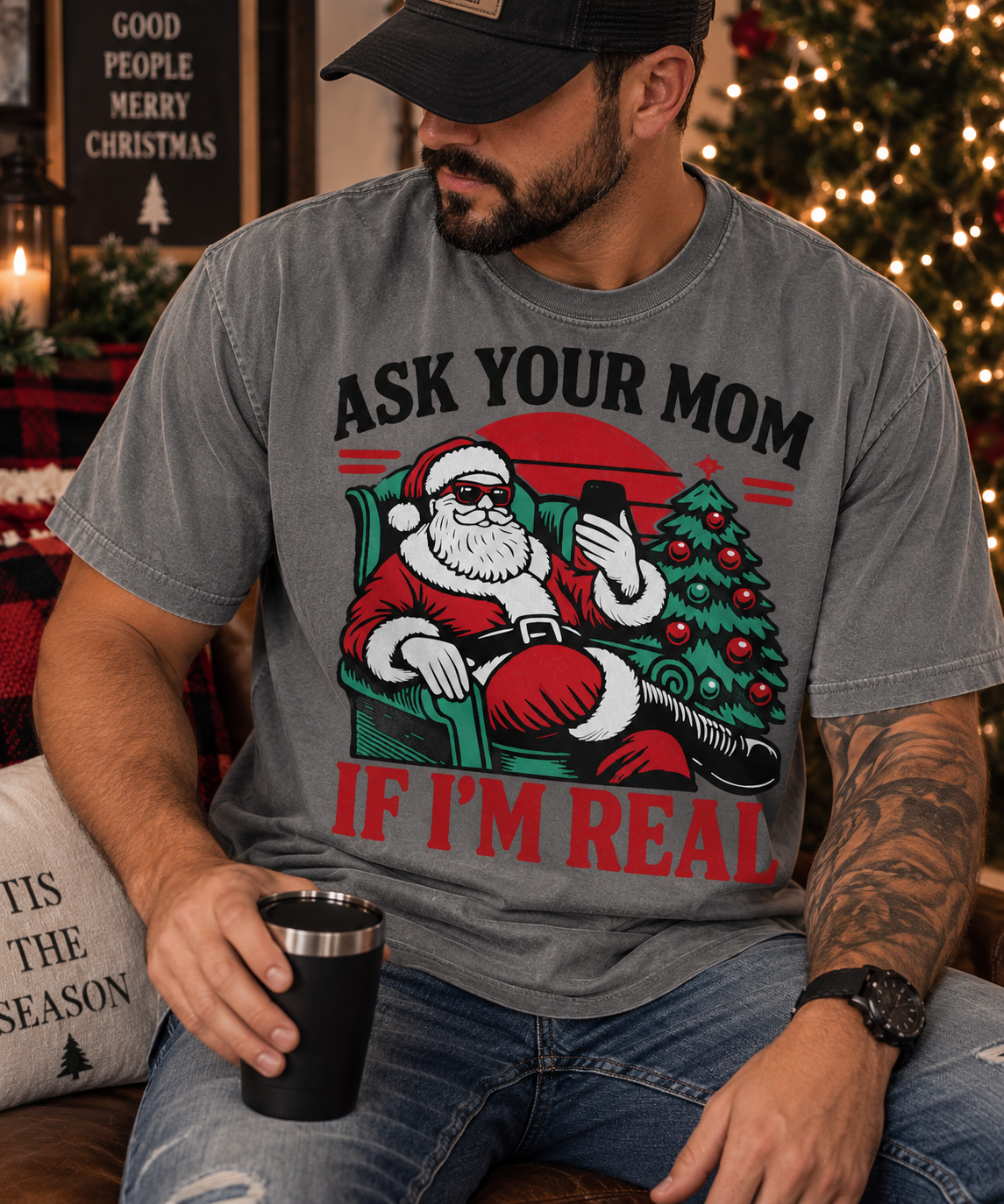 Ask Your Mom If I’m Real Christmas Tee | Funny Vintage Santa Shirt
