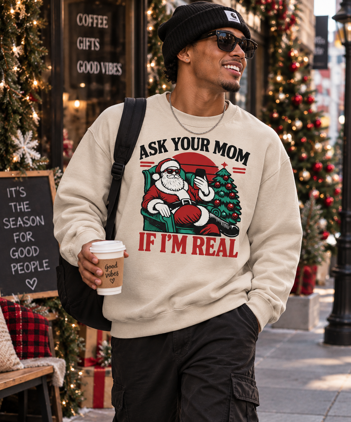 Ask Your Mom If I’m Real Christmas Sweatshirt | Funny Santa Crewneck