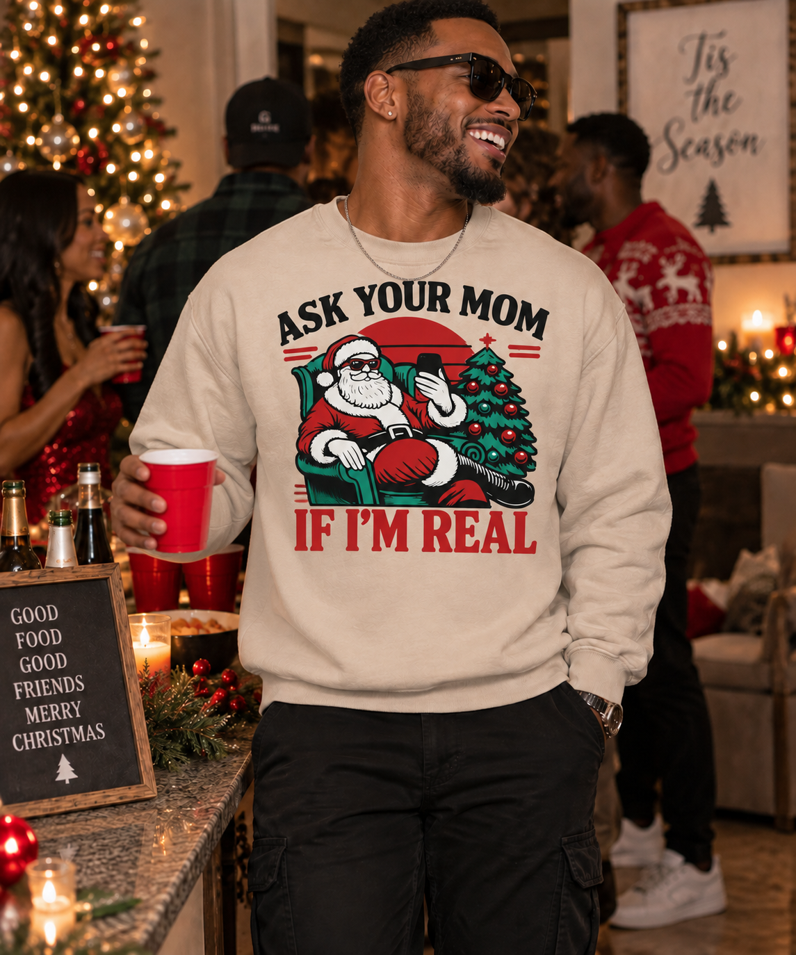 Ask Your Mom If I’m Real Christmas Sweatshirt | Funny Santa Crewneck