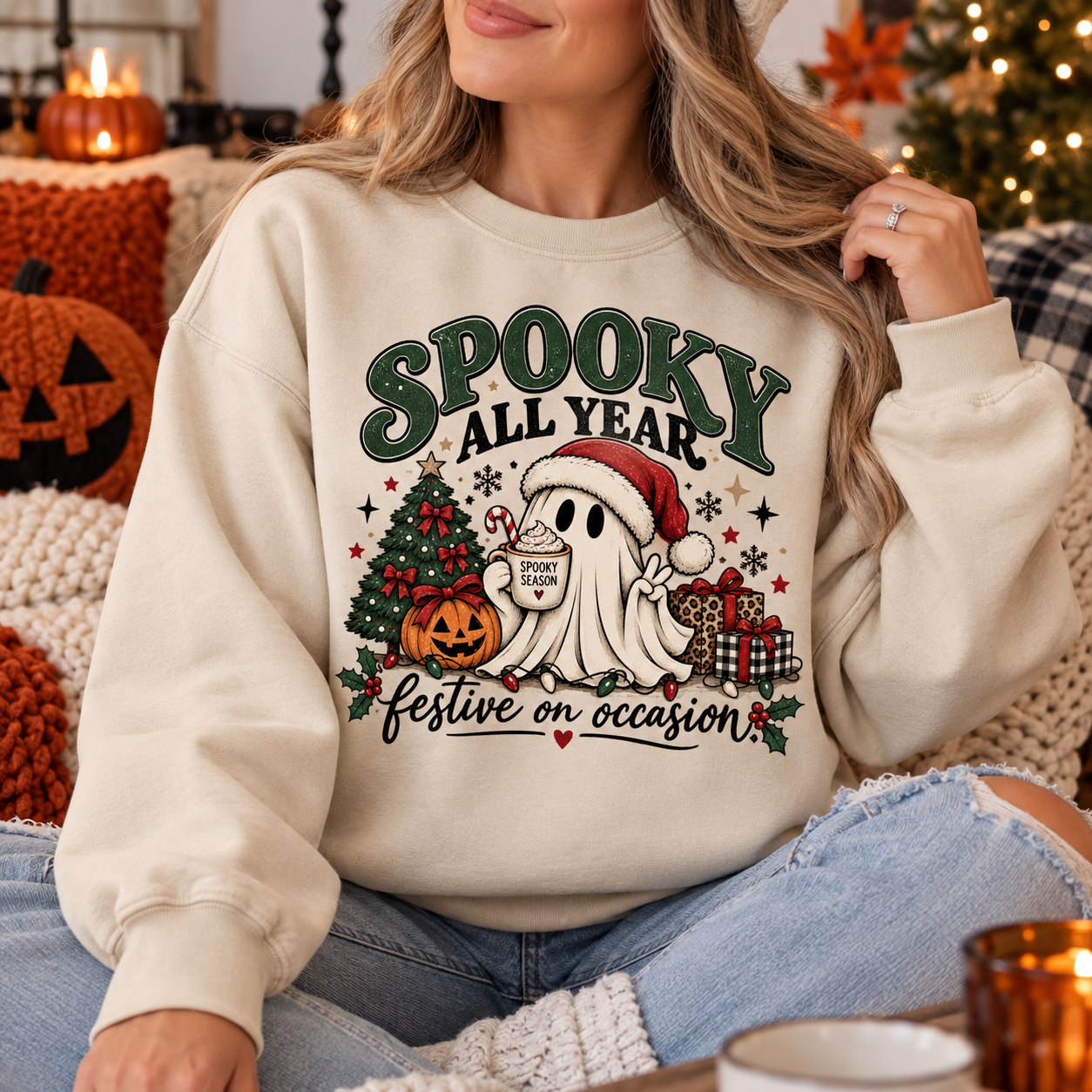 Spooky All Year Festive on Occasion Sweatshirt | Halloween Christmas Crewneck